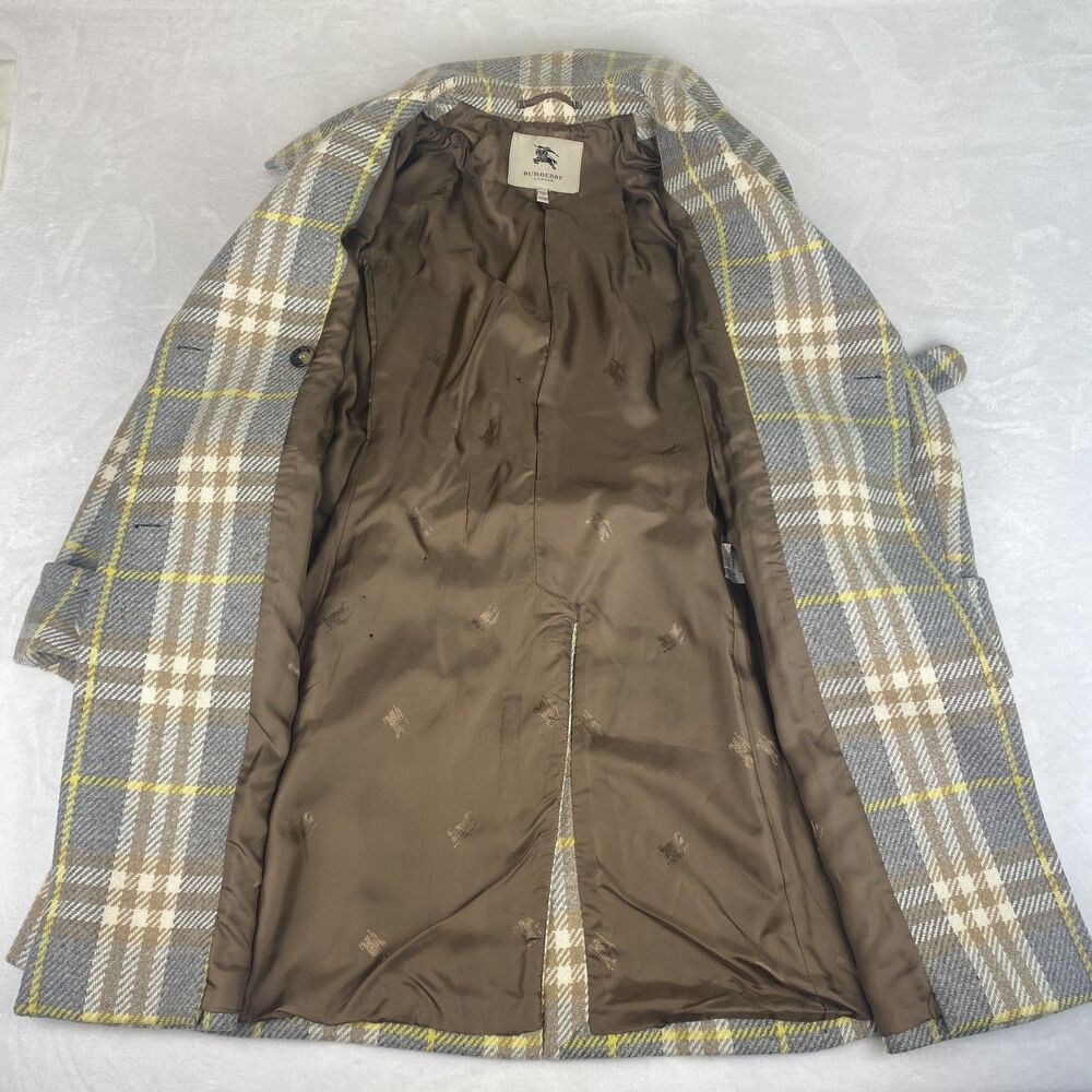 Burberry London Trench Coat Womens 46 Plaid Wool Double Breasted Made in Italy - Picture 4 of 16